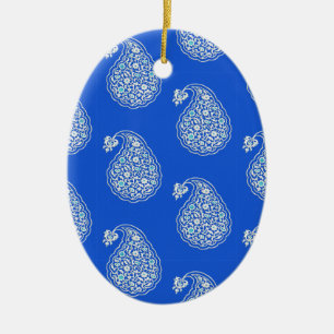 Perzische tegel paisley - wit op blauw keramisch ornament