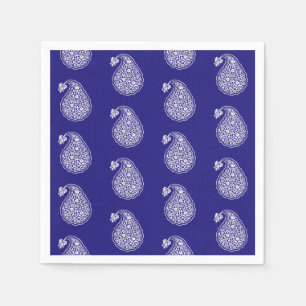 Perzische tegel paisley - wit op indigo blauw servetten