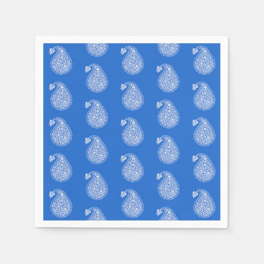 Perzische tegel paisley - wit op kobalblauw servetten (Voorkant)