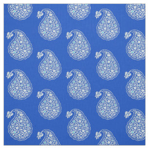 Perzische tegel paisley - wit op kobalblauw stof