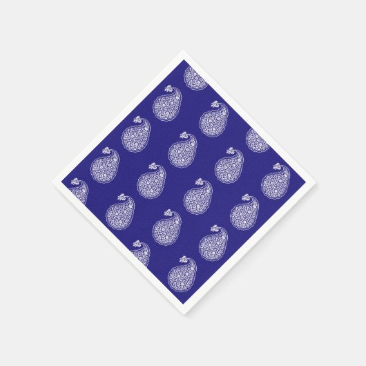 Perzische tegelpaisley - wit op indigo blauw servetten (Hoek)