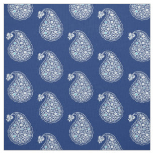 Perzische tegelpaisley - wit op indigo blauw stof