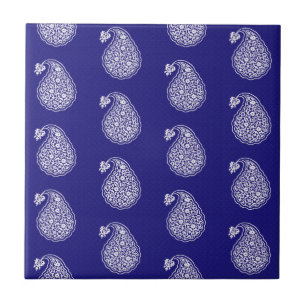 Perzische tegelpaisley - wit op indigo blauw tegeltje