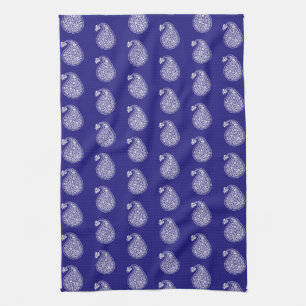 Perzische tegelpaisley - wit op indigo blauw theedoek