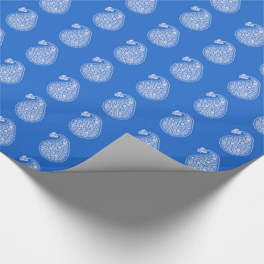 Perzische tegelpaisley - wit op kobalblauw cadeaupapier (Hoek)