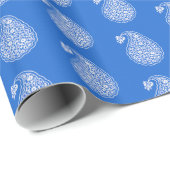 Perzische tegelpaisley - wit op kobalblauw cadeaupapier (Rol Hoek)