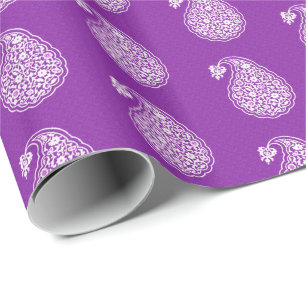 Perzische tegelpaisley - wit op paars cadeaupapier