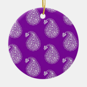 Perzische tegelpaisley - wit op paars keramisch ornament