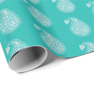Perzische tegelpaisley - wit op turquoise cadeaupapier