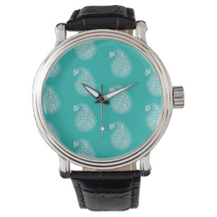 Perzische tegelpaisley - wit op turquoise horloge