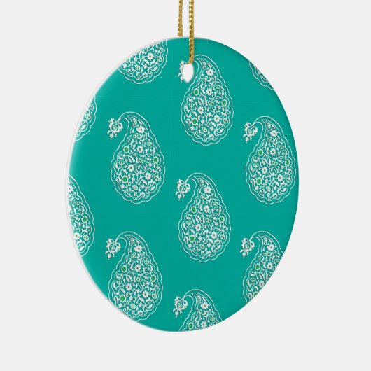 Perzische tegelpaisley - wit op turquoise keramisch ornament (Rechts)