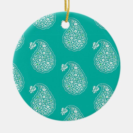 Perzische tegelpaisley - wit op turquoise keramisch ornament (Voorkant)