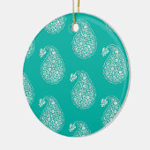 Perzische tegelpaisley - wit op turquoise keramisch ornament (Links)
