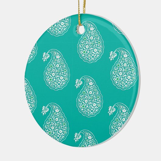 Perzische tegelpaisley - wit op turquoise keramisch ornament (Links)