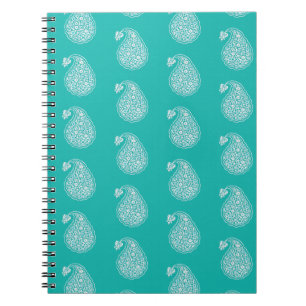 Perzische tegelpaisley - wit op turquoise notitieboek