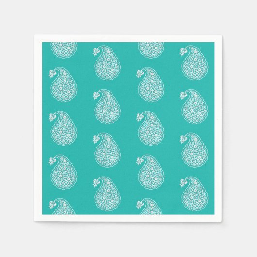 Perzische tegelpaisley - wit op turquoise servetten (Voorkant)