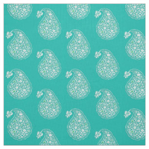 Perzische tegelpaisley - wit op turquoise stof