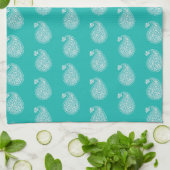Perzische tegelpaisley - wit op turquoise theedoek (Gevouwen)
