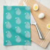 Perzische tegelpaisley - wit op turquoise theedoek (Quarter Fold)