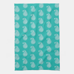 Perzische tegelpaisley - wit op turquoise theedoek