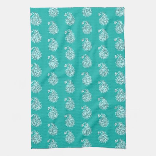 Perzische tegelpaisley - wit op turquoise theedoek (Verticaal)
