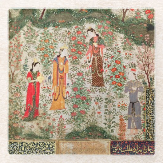 Perzische tuin, 15e eeuw (m/v op papier) glazen onderzetter (Voorkant)