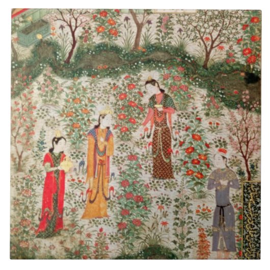 Perzische tuin, 15e eeuw (m/v op papier) tegeltje (Voorkant)