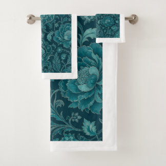 Perzische Tuin | Luxe Teal Bloemendamask Bad Handdoek