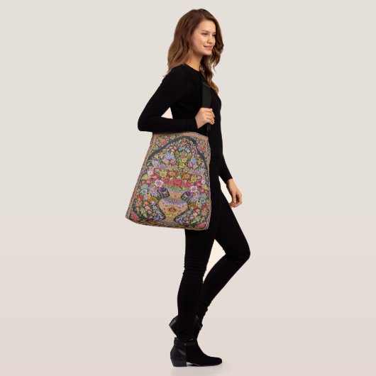 Perzische Turkse Bloemen Mid Century Crossbody Tas (Op model)