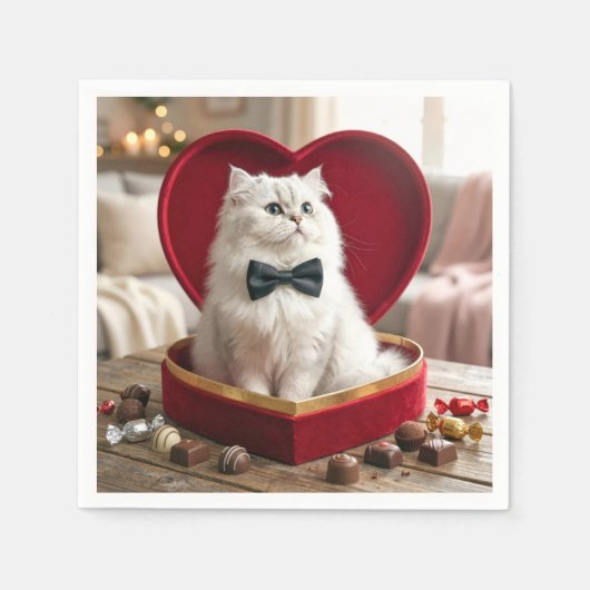 Perzische valentijnskat in chocolade snoepdoos servet (Voorkant)