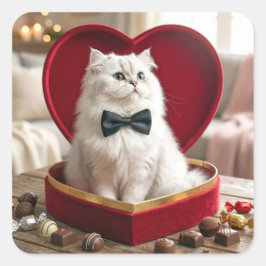Perzische valentijnskat in chocoladedoos vierkante sticker