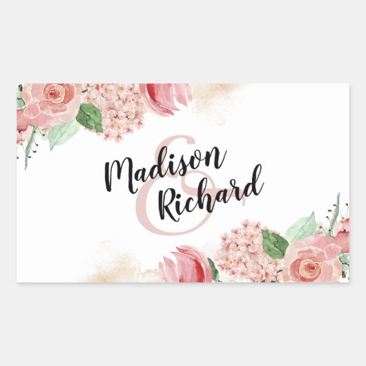Perzische Waterverf Floral Border Weduwemonogram Rechthoekige Sticker (Voorkant)