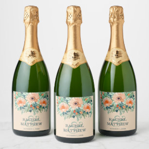 Perzische Waterverf Floral Wedding Sparkling Wijnetiket