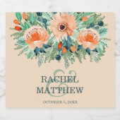 Perzische Waterverf Floral Wedding Sparkling Wijnetiket (Enkel label)
