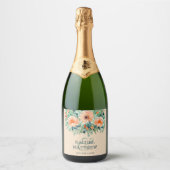 Perzische Waterverf Floral Wedding Sparkling Wijnetiket (Voorkant)