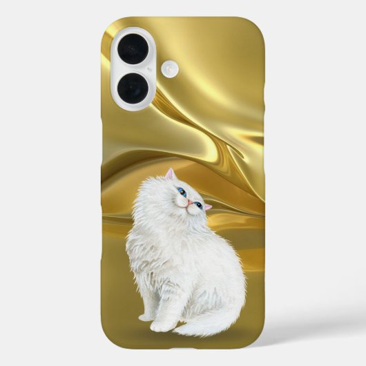 Perzische witte kat op gouden satijn Case-Mate iPhone case (Achterkant)