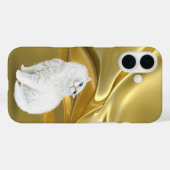 Perzische witte kat op gouden satijn Case-Mate iPhone case (Achterkant (horizontaal))