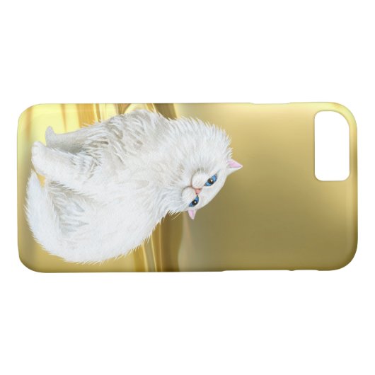 Perzische witte kat op goudsatin Case-Mate iPhone case (Achterkant (Horizontaal))