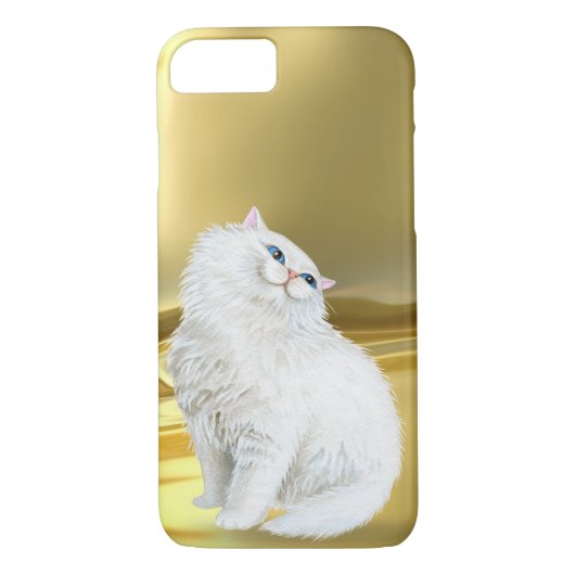 Perzische witte kat op goudsatin Case-Mate iPhone case (Achterkant)