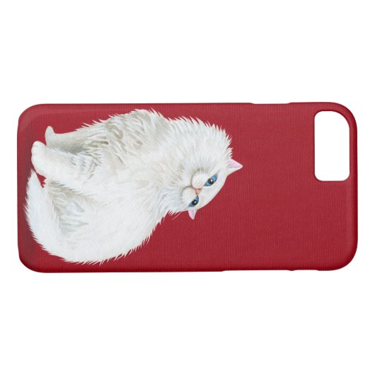 Perzische witte kat op rood Case-Mate iPhone case (Achterkant (Horizontaal))