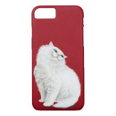 Perzische witte kat op rood Case-Mate iPhone case (Achterkant)