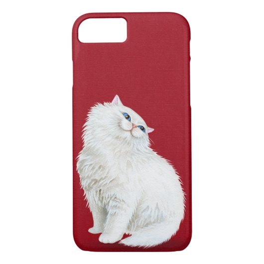 Perzische witte kat op rood Case-Mate iPhone case (Achterkant)