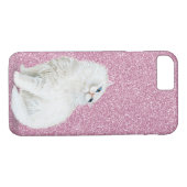 Perzische witte kat op roze glitter Case-Mate iPhone case (Achterkant (Horizontaal))