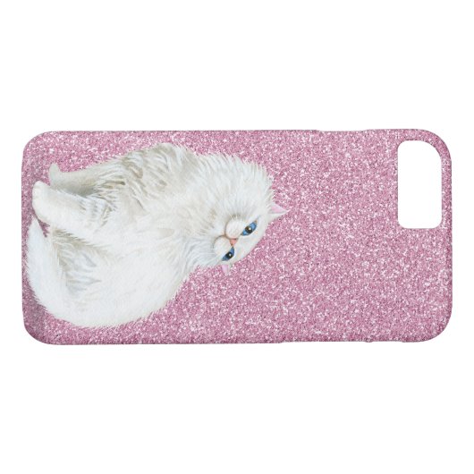 Perzische witte kat op roze glitter Case-Mate iPhone case (Achterkant (Horizontaal))