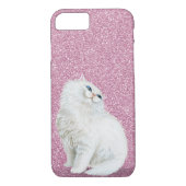 Perzische witte kat op roze glitter Case-Mate iPhone case (Achterkant)