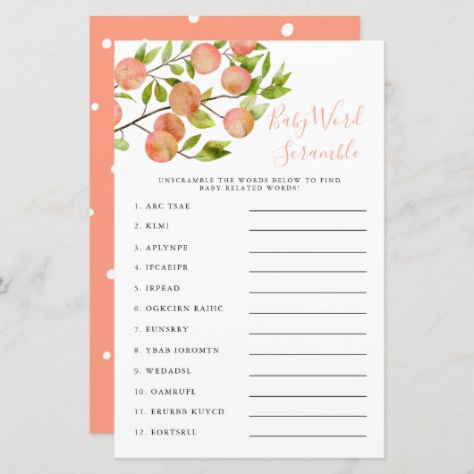Perzons Baby shower Word Scramble Game (Voorkant / Achterkant)