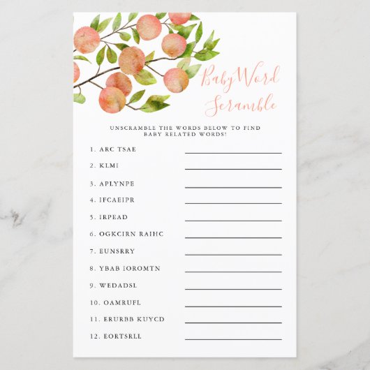 Perzons Baby shower Word Scramble Game (Voorkant)