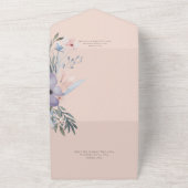 Perzons Blauw en Paarse Boho Floral Peach QR-code All In One Uitnodiging (Buitenkant)