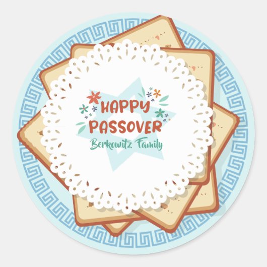 Pesach Blue en White Matzah Ronde Sticker (Voorkant)