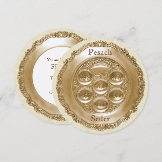 Pesach Round Seder-Bord Kaart (Voorkant / Achterkant)